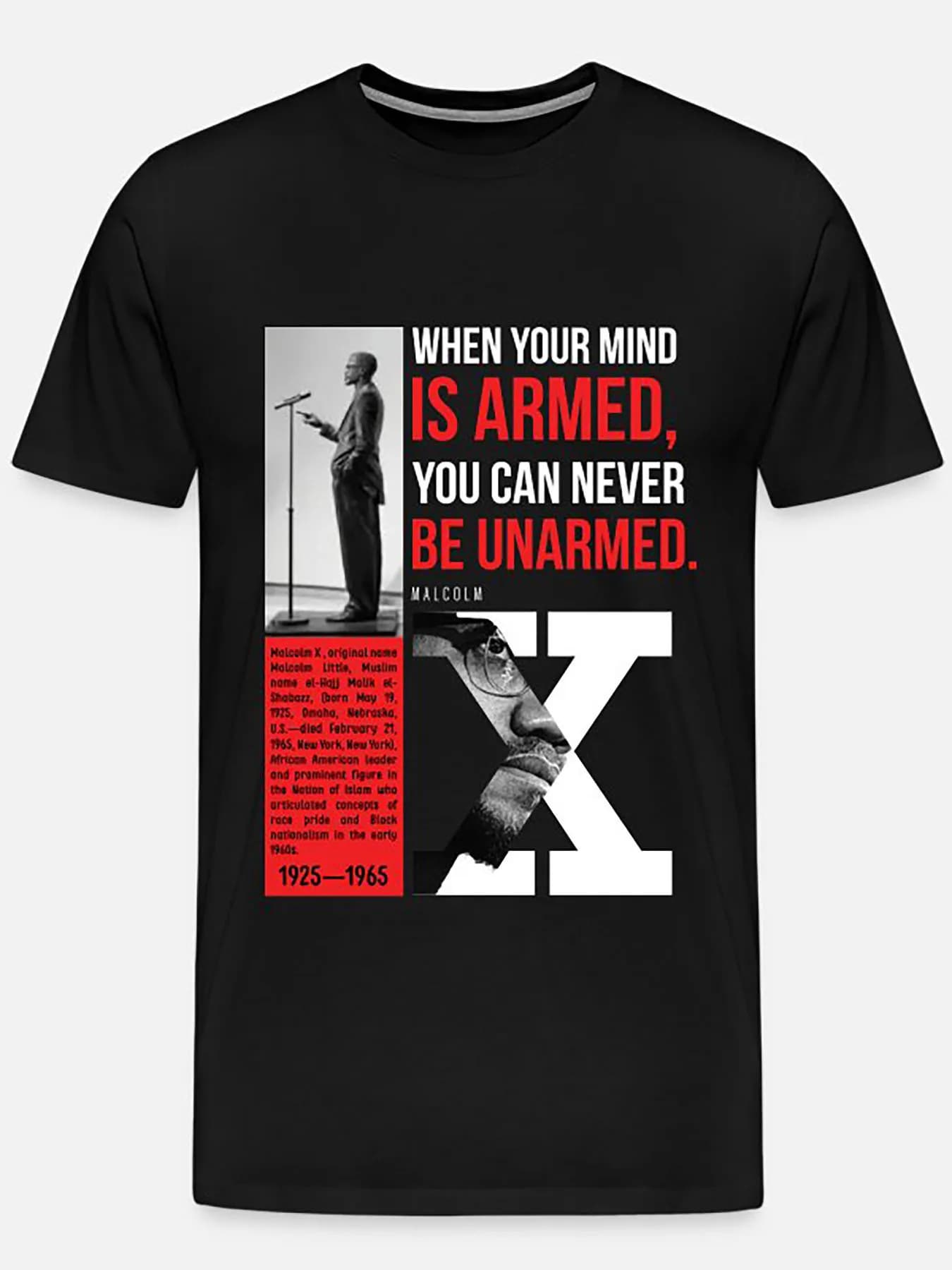 Malcolm X Quote-4442 divertente T-shirt grafica a maniche corte da uomo Collezione nera T-shirt moda girocollo manica corta Top