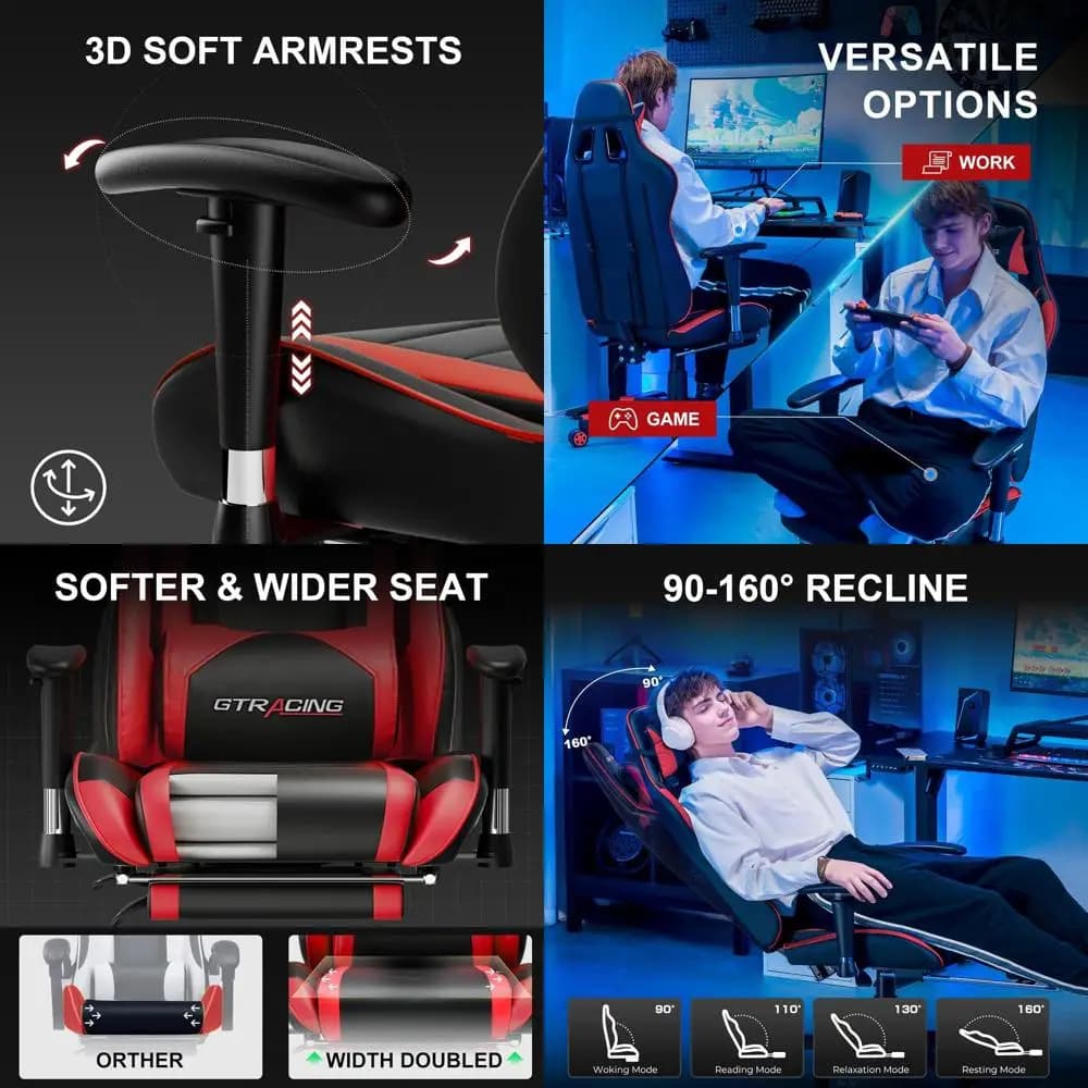 Sedia da Gaming Ergonomica con Schienale Alto, Girevole, Regolabile e con Supporto Lombare
