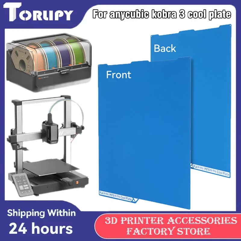 For Anycubic Kobra 3 Cool Plate Double Sided PEI Sheet-Magnetic Spring Steel Hot bed 255x255mm PLA PETG For 3D Printer Parts