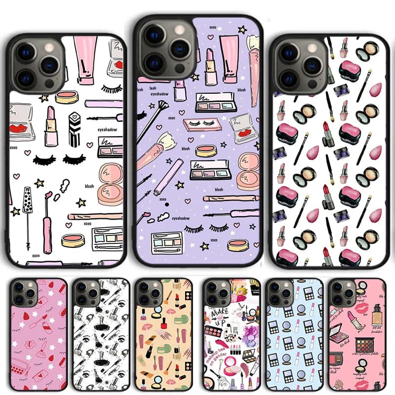 Cover per iPhone con motivo rossetto e ombretto Make-up Love per iPhone 17 Air 15 16 Pro Max 14 13 12 11 Pro Max Plus