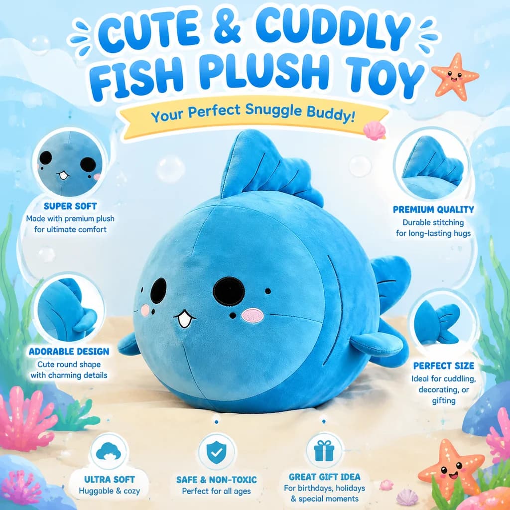 Ziyu Blue Fast Fish Plush Toy Oversized Soft Throw Pillow Marine Animal Stuffed Doll For Home Sofa Nap Cushion Decoration Gifts