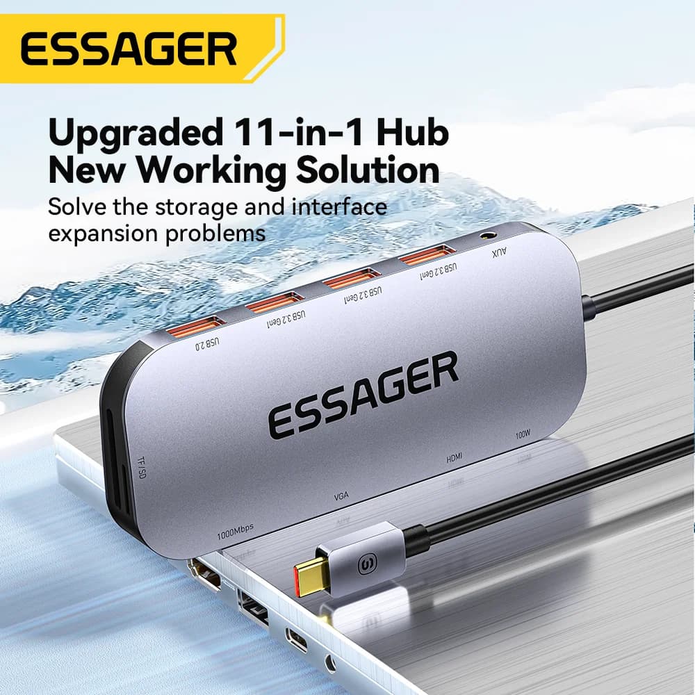 Essager 11 in 1 HUB USB C 4K 30HZ Docking Station Type C for Macbook Air Pro Splitter Laptop Adapter compatible with HDMI RJ45