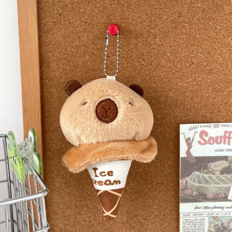 1-10 Pezzi Portachiavi Peluche Capibara con Cono Gelato, Cartone Animato Morbido, Creativo, Ciondolo per Borsa, Decorazione da Scrivania, Bambola Regalo, Accessori Animali di Peluche