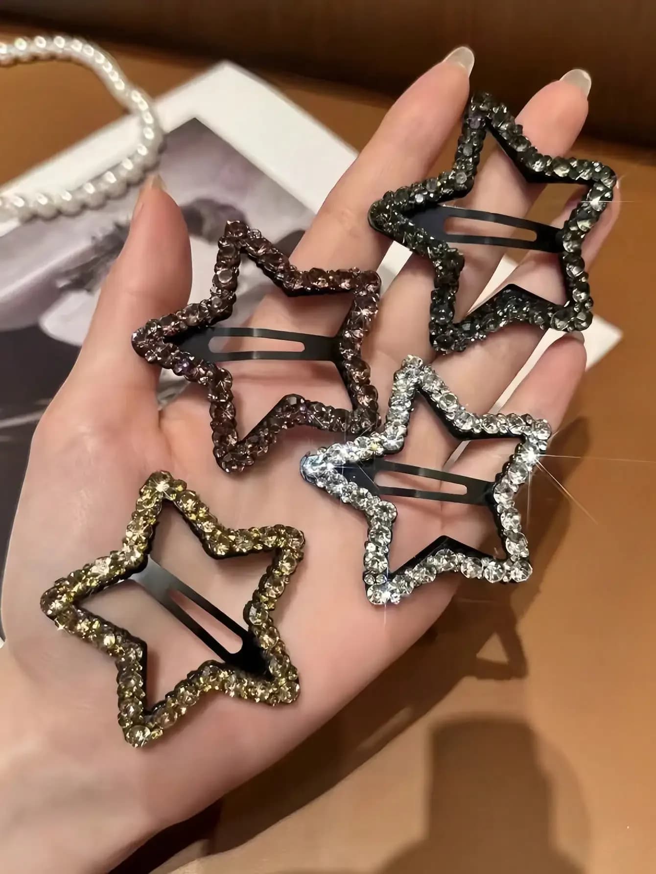 4 fermagli per capelli da donna con strass a stella, stile barocco, accessori per capelli Y2K, fermagli a pinza, per la scuola, per feste, accessori per la testa, forcine, festival, compleanno