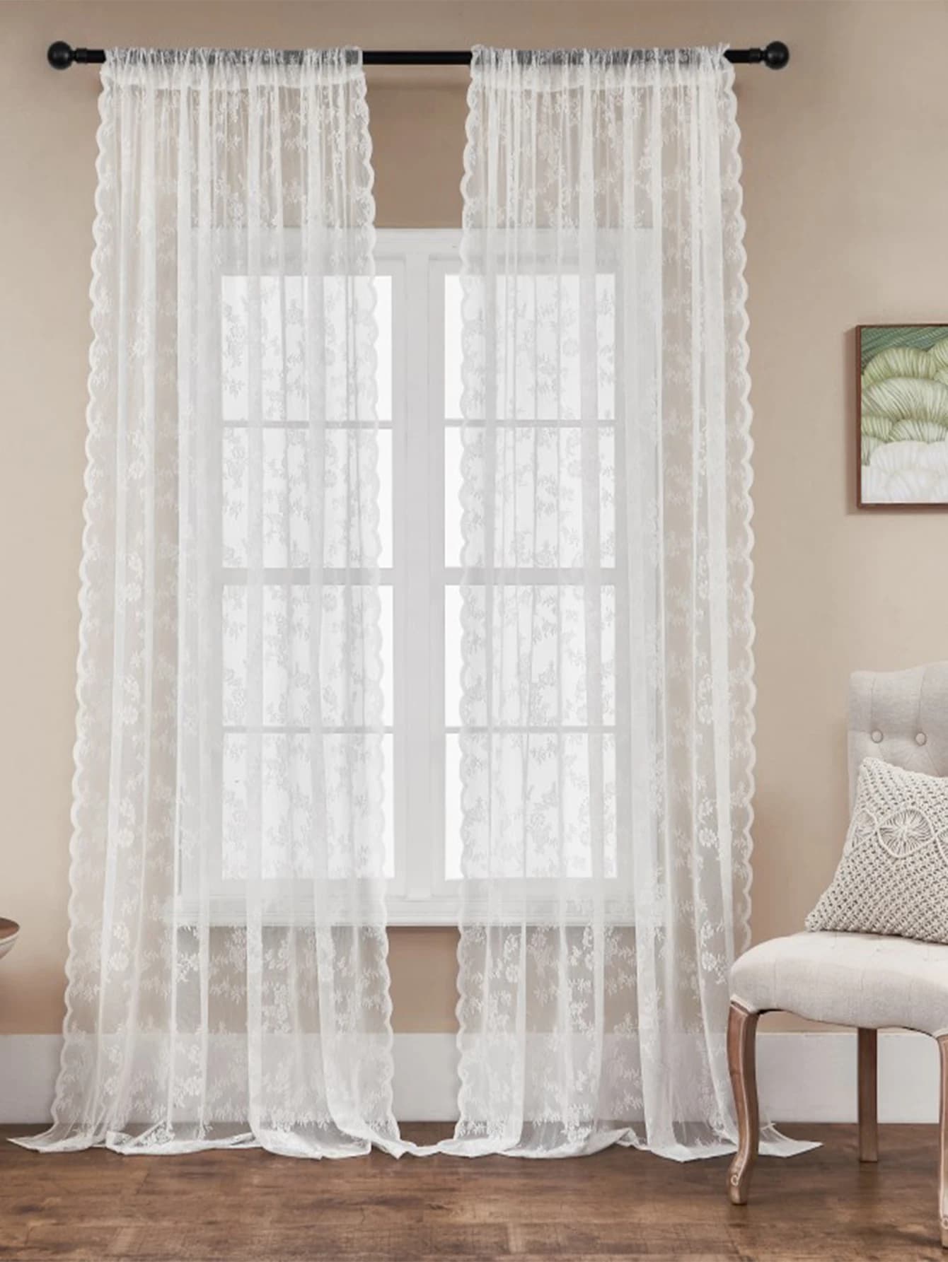 1PC Ramadan Small white lace floral curtains, veiled and simple decorative curtains Rod pocket for small door tent, festive tent