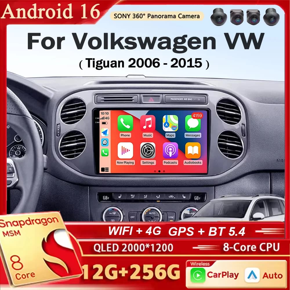 Autoradio Per Volkswagen VW Tiguan 2006 - 2015 Golf Plus Wireless Carplay Android 15 Auto Car Stereo Lettore Multimediale GPS 4G