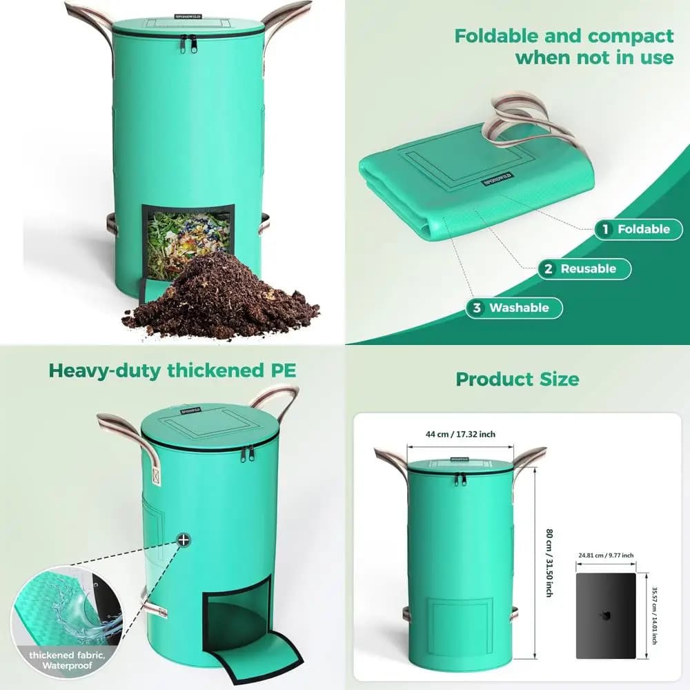 bidone per compost da esterno - sacchetti per rifiuti da giardino riutilizzabili addensati e traspiranti da 32 galloni, contenitore per compost per giardino esterno con fas