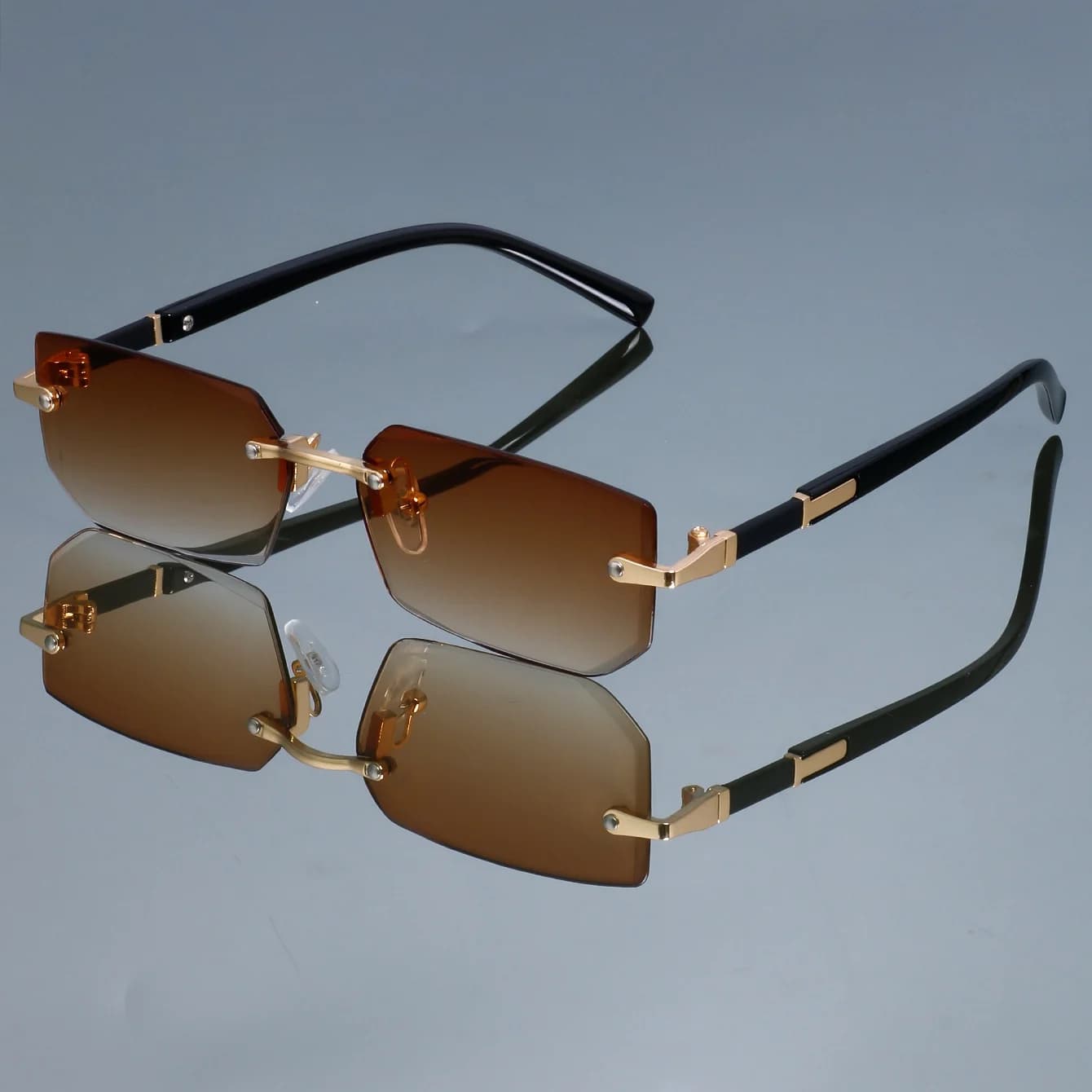 New fashionable retro square glasses, women's and men's high-quality frameless simple and versatile daily casual wear decorative glasses