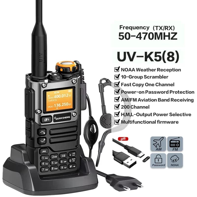 Quansheng UV-K6 Walkie Talkie 5W Air Band Radio Tyep C Carica UHF VHF FM Scrambler NOAA Frequenza wireless Radio CB bidirezionale
