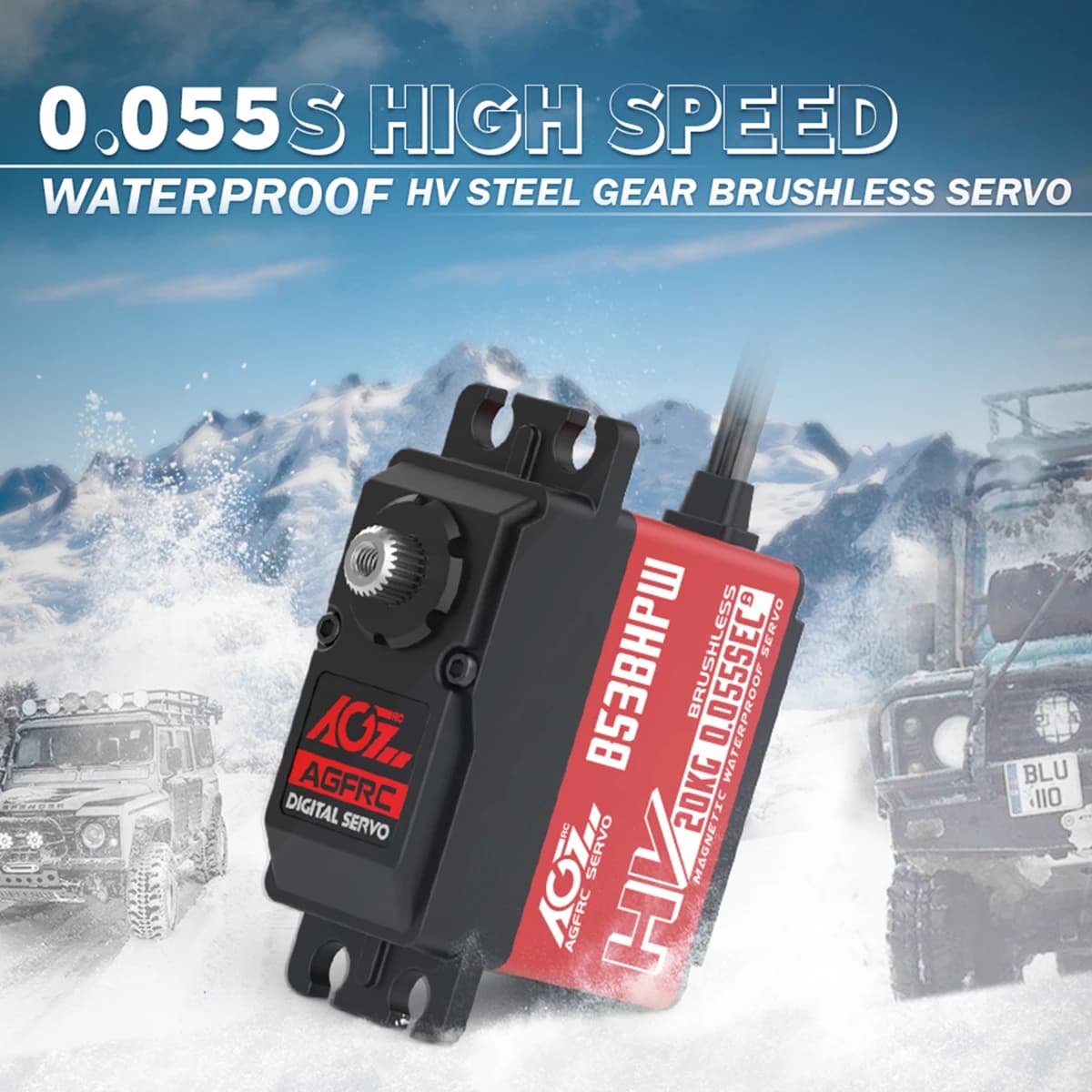 Servo AGFRC B53BHPW HV Super Speed 0.055sec 20KG Brushless Standard IP67 Impermeabile per Auto RC 1/10, Camion, Buggy, Aeroplano