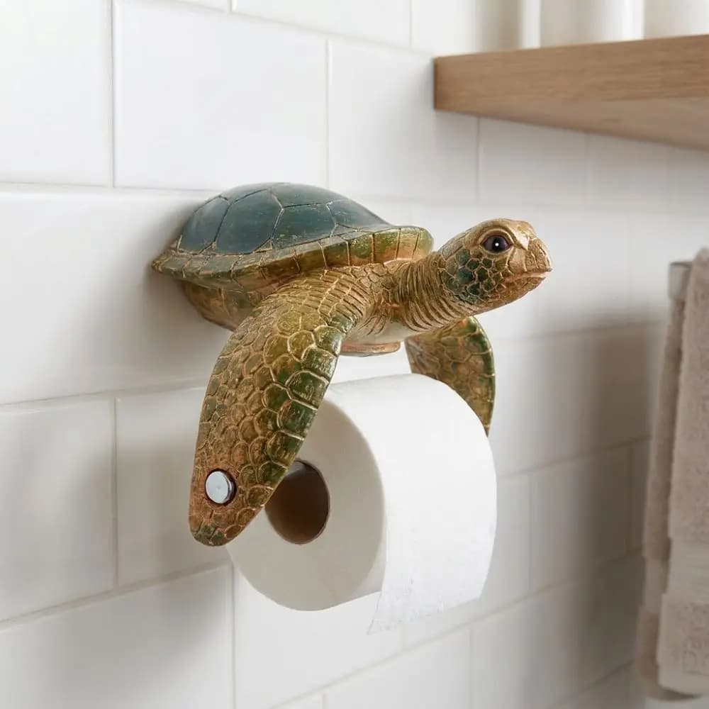 Resin Sea Turtle Toilet Paper Holder Coastal Style Beach Themed Bathroom Tissue Holder Cute Realistic Wall Mount Tissue Rack