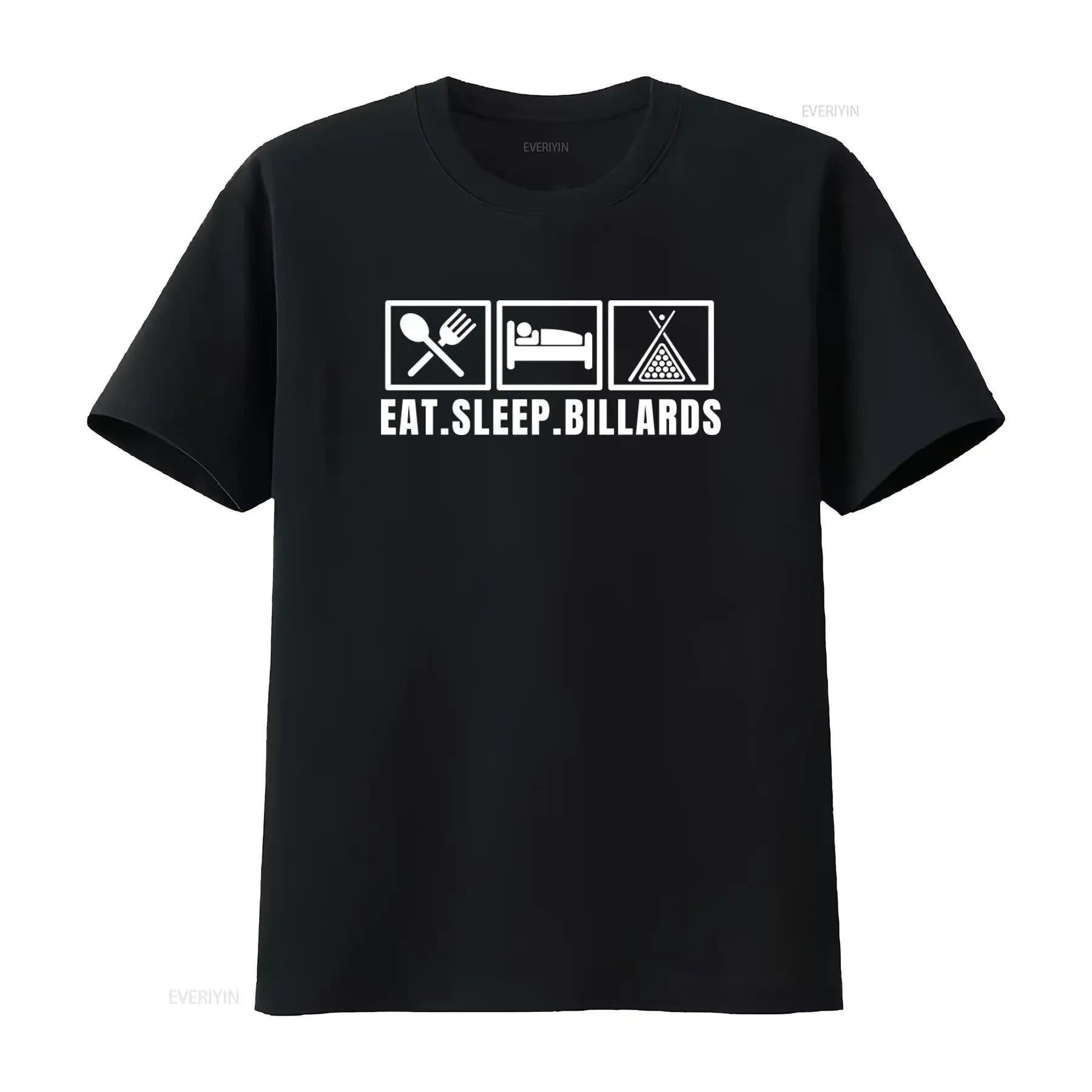 Maglietta divertente Eat Sleep Billiards per giocatori di biliardo, con stampe di palline da biliardo e stecca, stile vintage lavato, elegante, unisex, per tutti i giorni