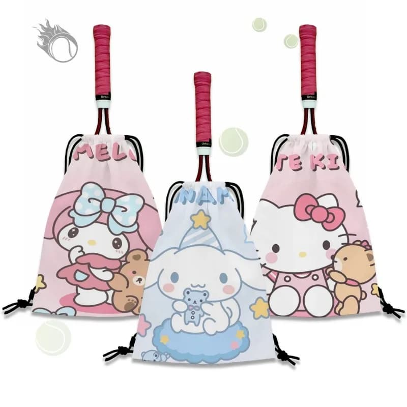 Borsa da tennis Sanrio Hello Kitty, borsa porta racchette da tennis, con coulisse, portatile, a tema anime e cartoni animati, regalo di compleanno alla moda e carino