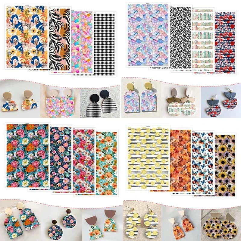 Summer's Colour Flower Pattern Transfer Paper, Watercolor Soluble Stickers for Polymer Clay DIY Earrings Pottery