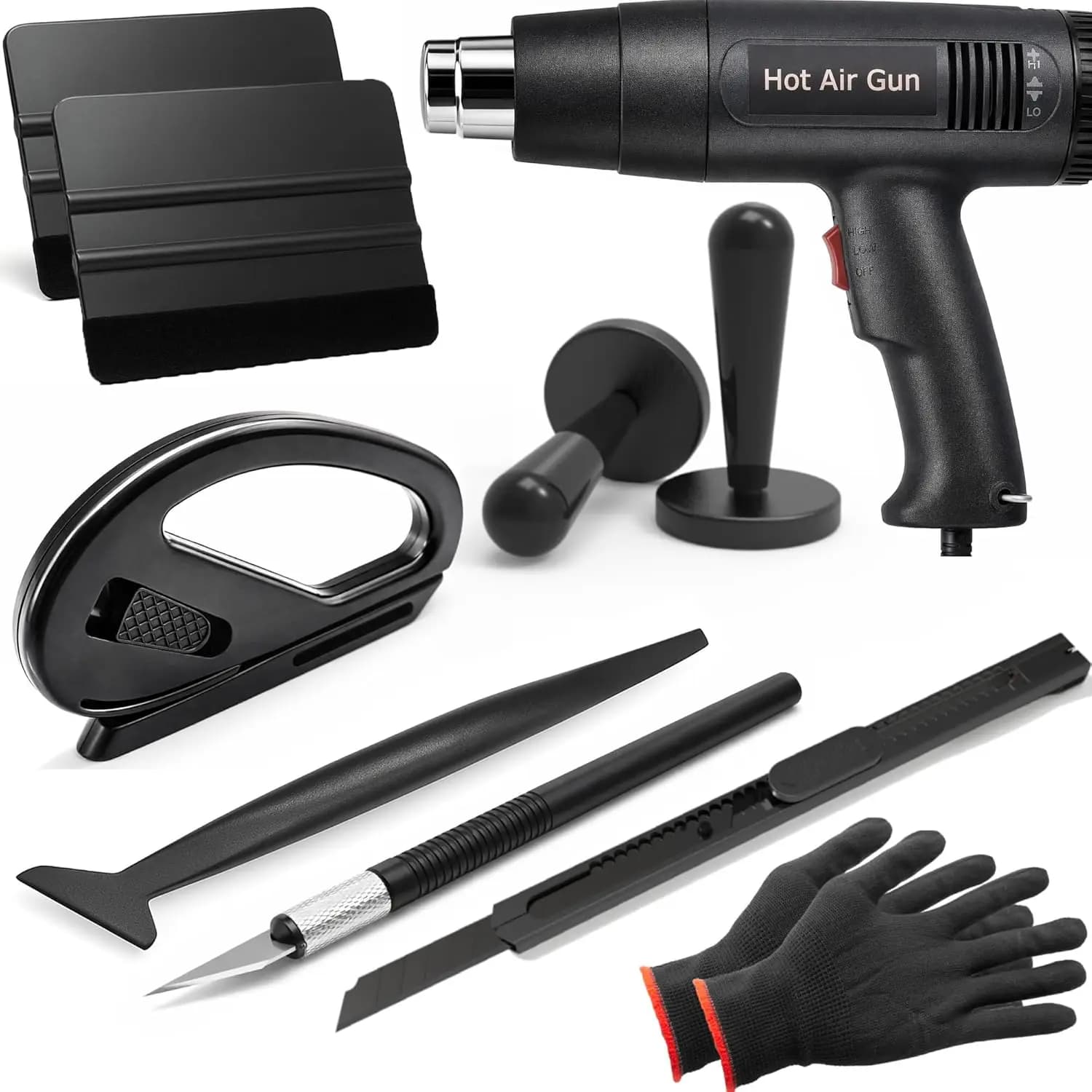 Pistola Termica Professionale per Wrapping in Vinile, Include Squeegees, Taglierina e Supporto Magnetico - Ideale per Kit di Wrapping Auto