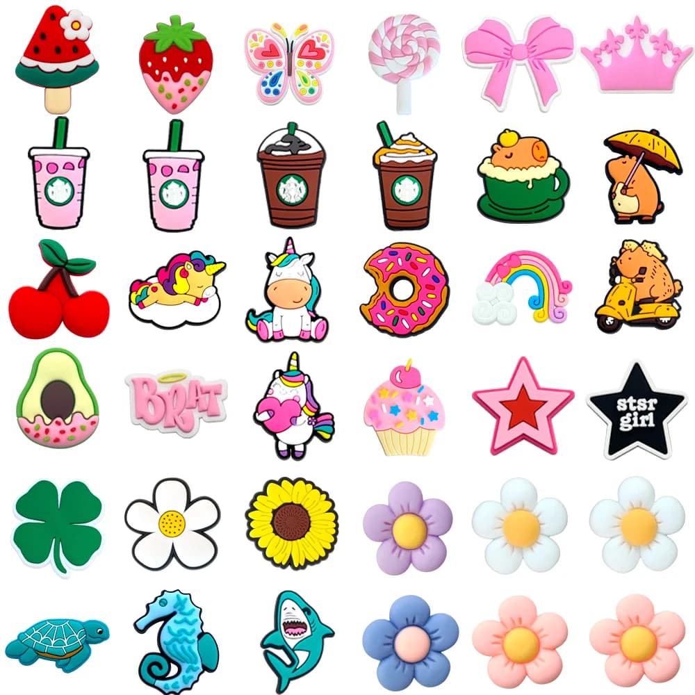 Coffee, Flowers, Fruits Shoe Charms for Clogs Sandals Decoration Shoe Accessories Charms for Friends Gifts