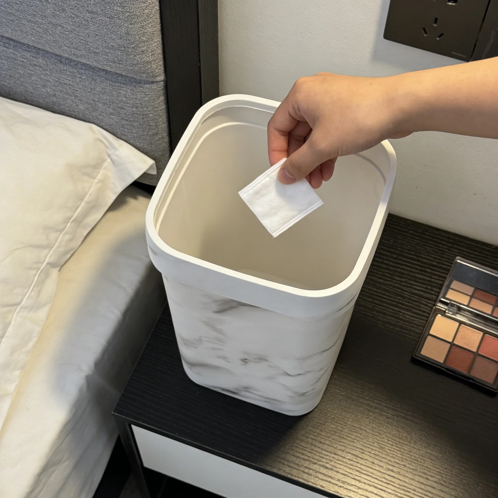 Stylish Marble Pattern Open‑Top Waste Basket 7L, Square Decor Trash Bin, Household Garbage Container for Bedroom Countertop Office Desk