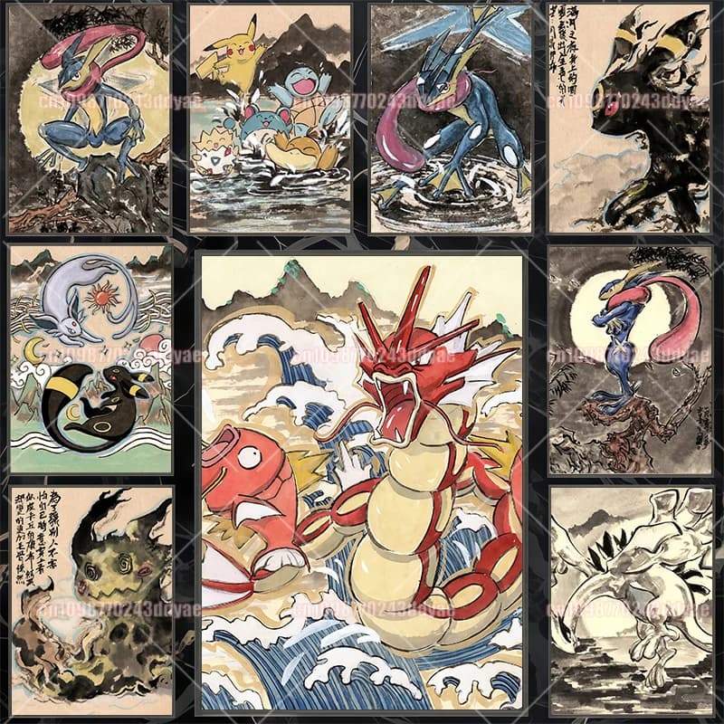 Classic Anime Pokemon Greninja Canvas Painting HD Ink Painting Poster Print Watercolor Wall Art Picture Home Decor Kids Gift