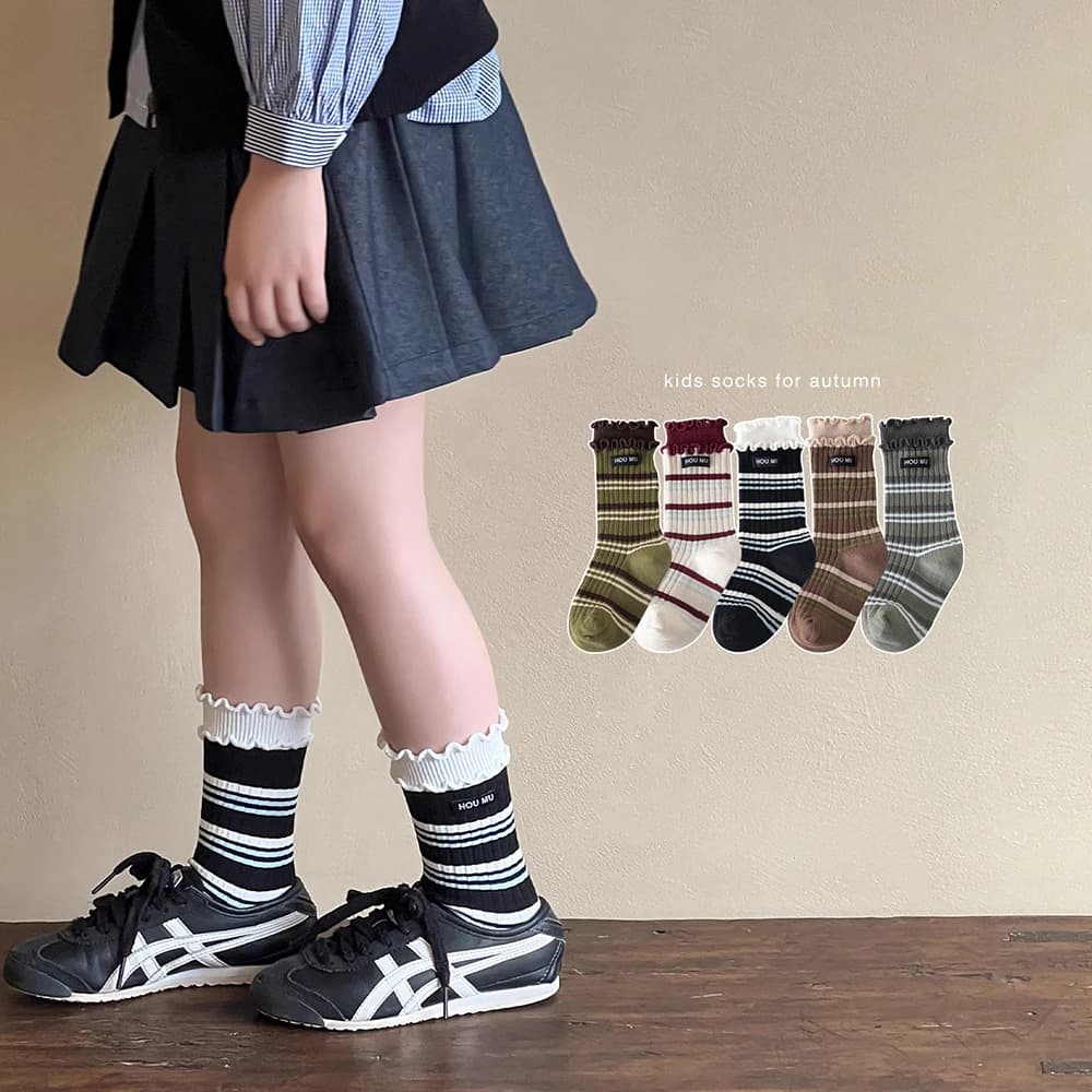 3-10Year Children Frilly Socks Stripped Girls Short Socks Sports Soft Toddlers Baby Cotton Socken Kids School