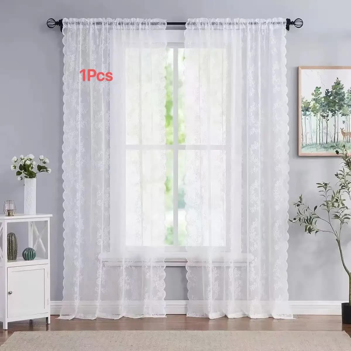 1 Pezzo Tenda Trasparente in Pizzo Ricamato Stile Europeo, Voile Floreale Romantico per Camera da Letto e Soggiorno