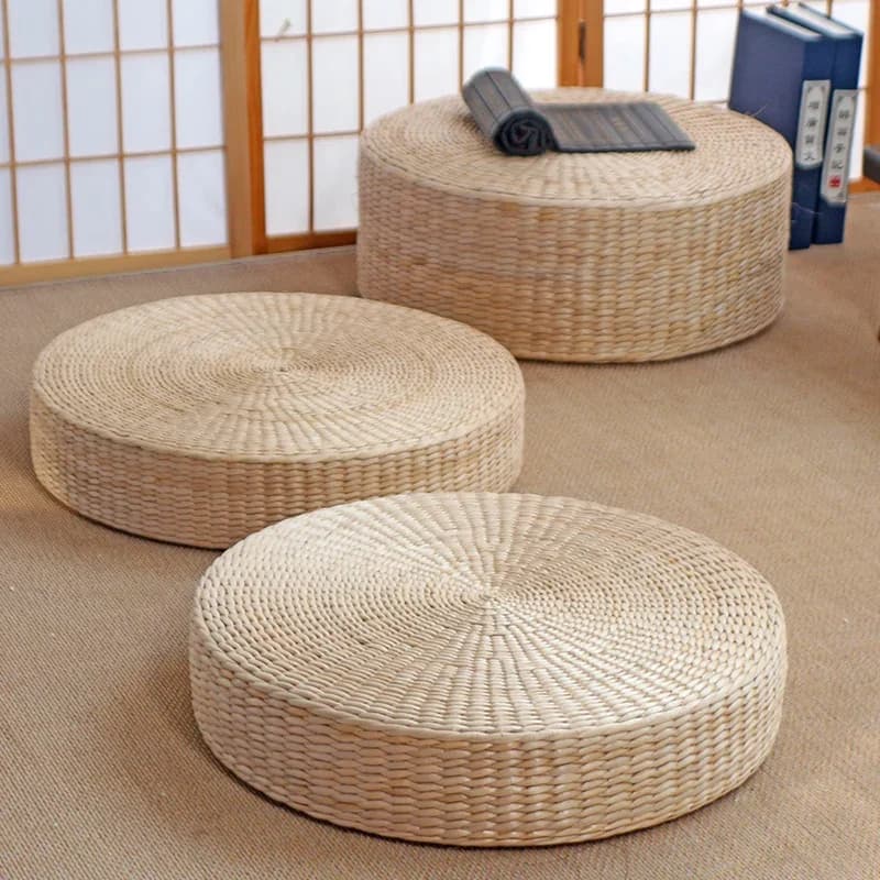 Hand-Woven Straw Futon Meditation Mat Tatami Tea Ceremony Thickened Seat Cushion Natural Cushion 40/50/60cm Options Available