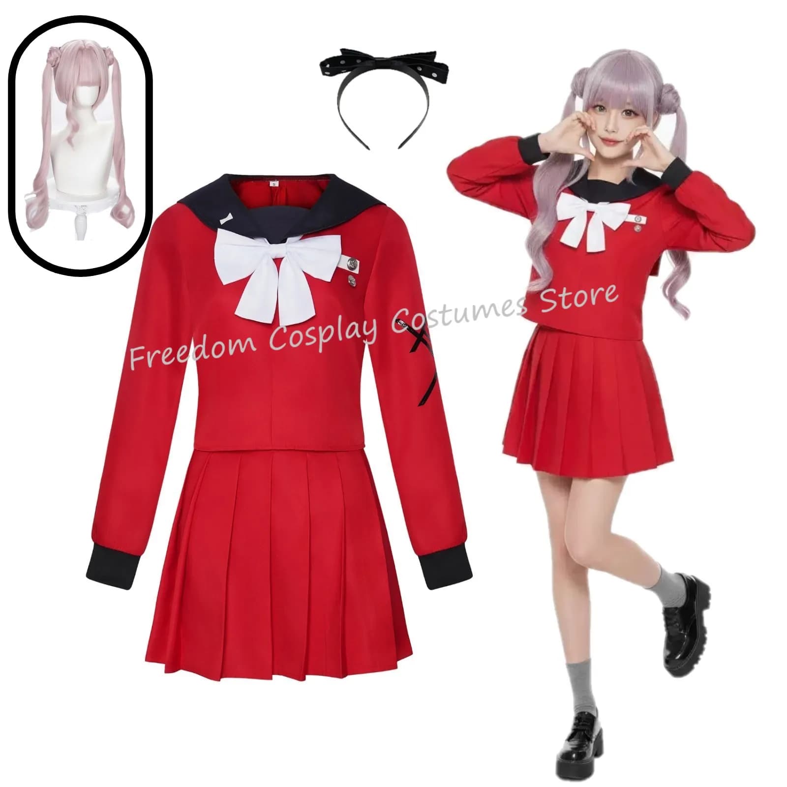 Costume da Cosplay The Hundred Line Kako Tsukumo con Parrucca Rossa, Uniforme Scolastica JK, Accademia dell'Ultima Difesa, per Feste di Halloween, per Donne