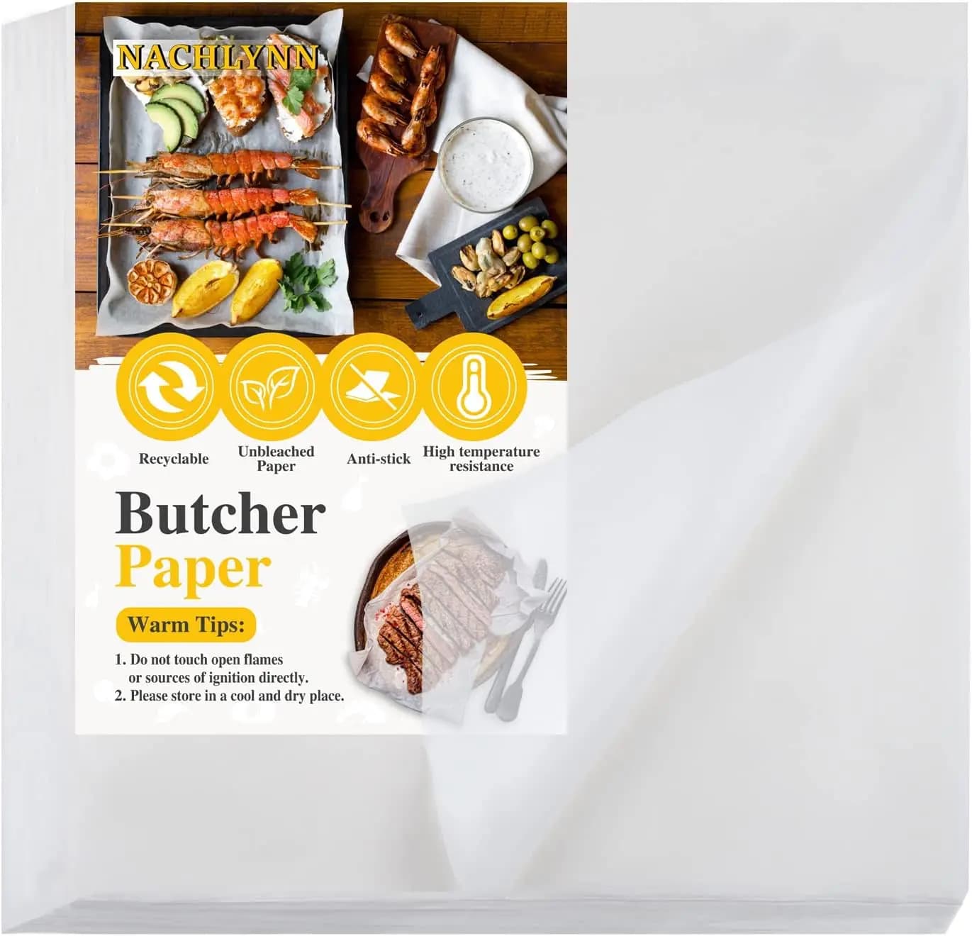 110 Precut Butcher Paper Sheets, 12x12 inch, No Wax, for Meat Wrapping & Sublimation