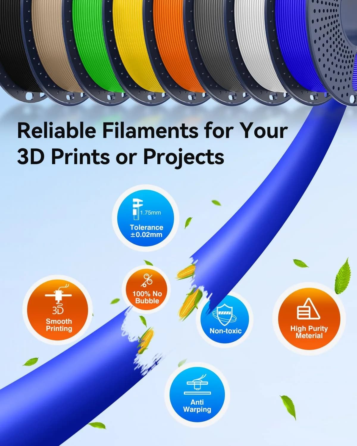 JAYO 10Rolls 3D PETG/PLA/PLA PLUS Printer Filament 1.75mm 100% No Bubble Non-Toxic 3D Printing Materials for 3D Printer & 3D Pen