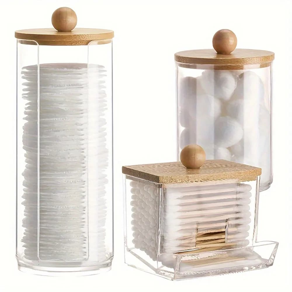 3-Piece Cotton Swab Holder Set, Bathroom Dispenser, Cotton Ball Storage Box, Cotton Swabs, Cotton Pads, and Dental Flossers
