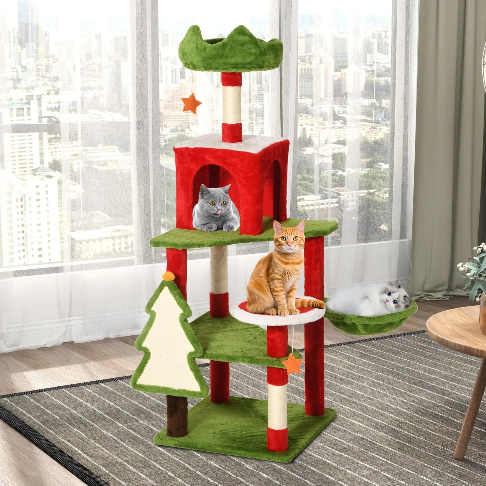 Albero di Natale per gatti grande 54/74 pollici, cuccia per gatti, albero per gatti decorato per Natale, galleria per gatti