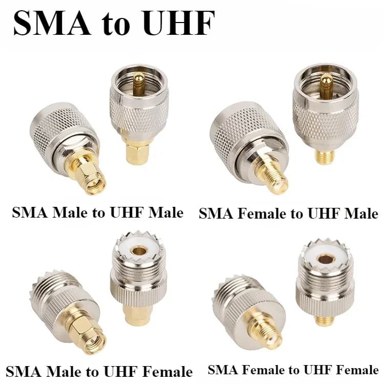 2 pz/lotto Kit Connettori SMA a UHF UHF a SMA Maschio Femmina Adattatore Coassiale RF Placcato Oro per Antenne FPV Radio Wi-Fi