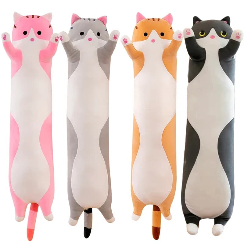 Cute Cat Plush Toy Long Pink Brown Grey Sleeping Cats Leg Pillow Squishy Little Animal Doll Appeasing Plushie Gift