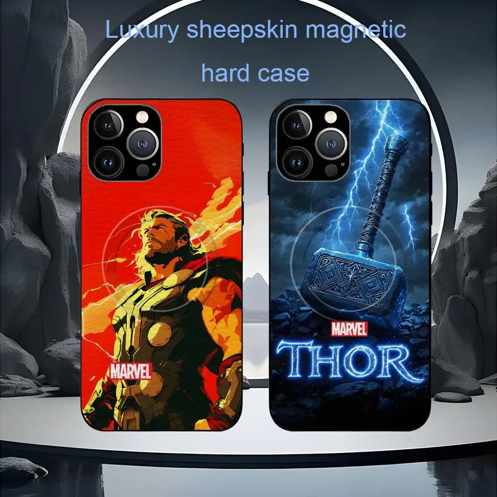 Custodia per telefono Thor Hero Anime Hot MARVEL per iPhone 17 16 15 14 13 12 11 Plus Pro Max, di lusso, di alta gamma, in pelle di pecora, compatibile Magsafe