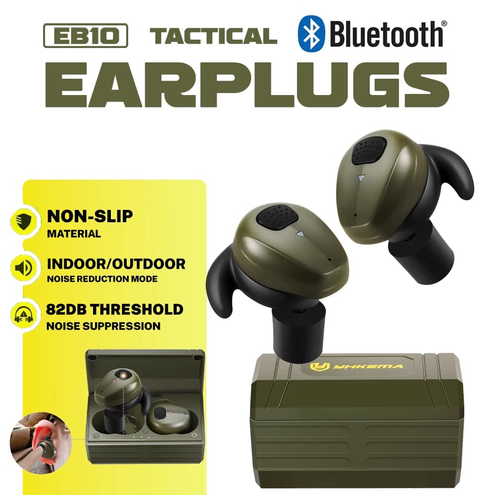 YHKEMA EB10 Auricolari Tattici Bluetooth 5.3 con Riduzione del Rumore e Amplificazione del Suono, Protezione dell'Udito per Tiro, Caccia e Sport