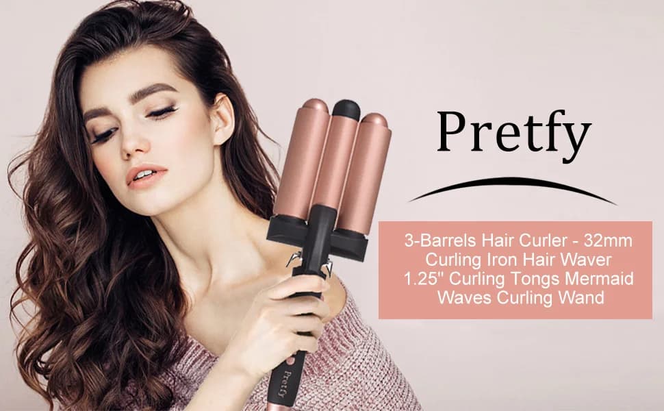 Hair Curler Hair Curling Iron 3-Barrel 32mm Hair Waver Hair Curler Temperature Adjustable LCD Temp Display Hair Styling Tool