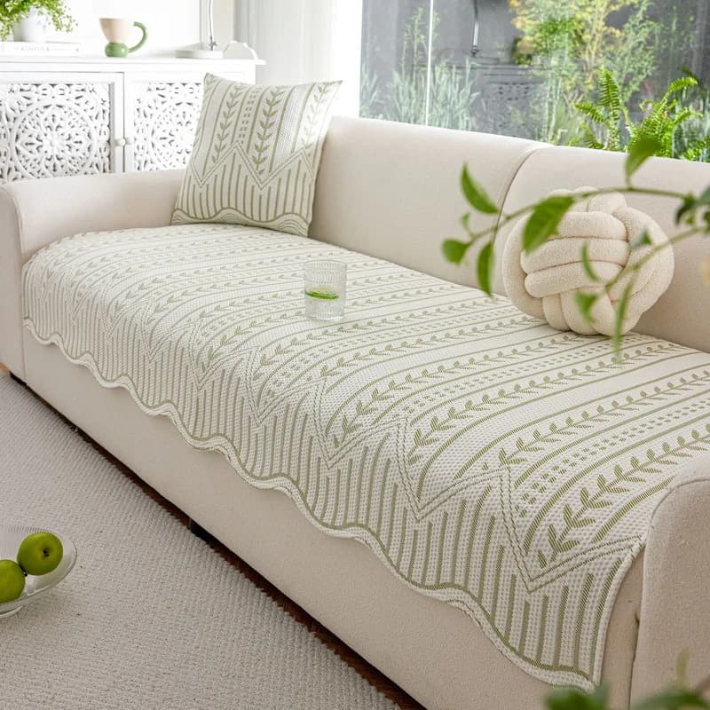Summer Cool Knitted Sofa Cover Simple Solid Color Dust Proof Non Slip Seat Mat Universal Couch Towel Furniture Protector