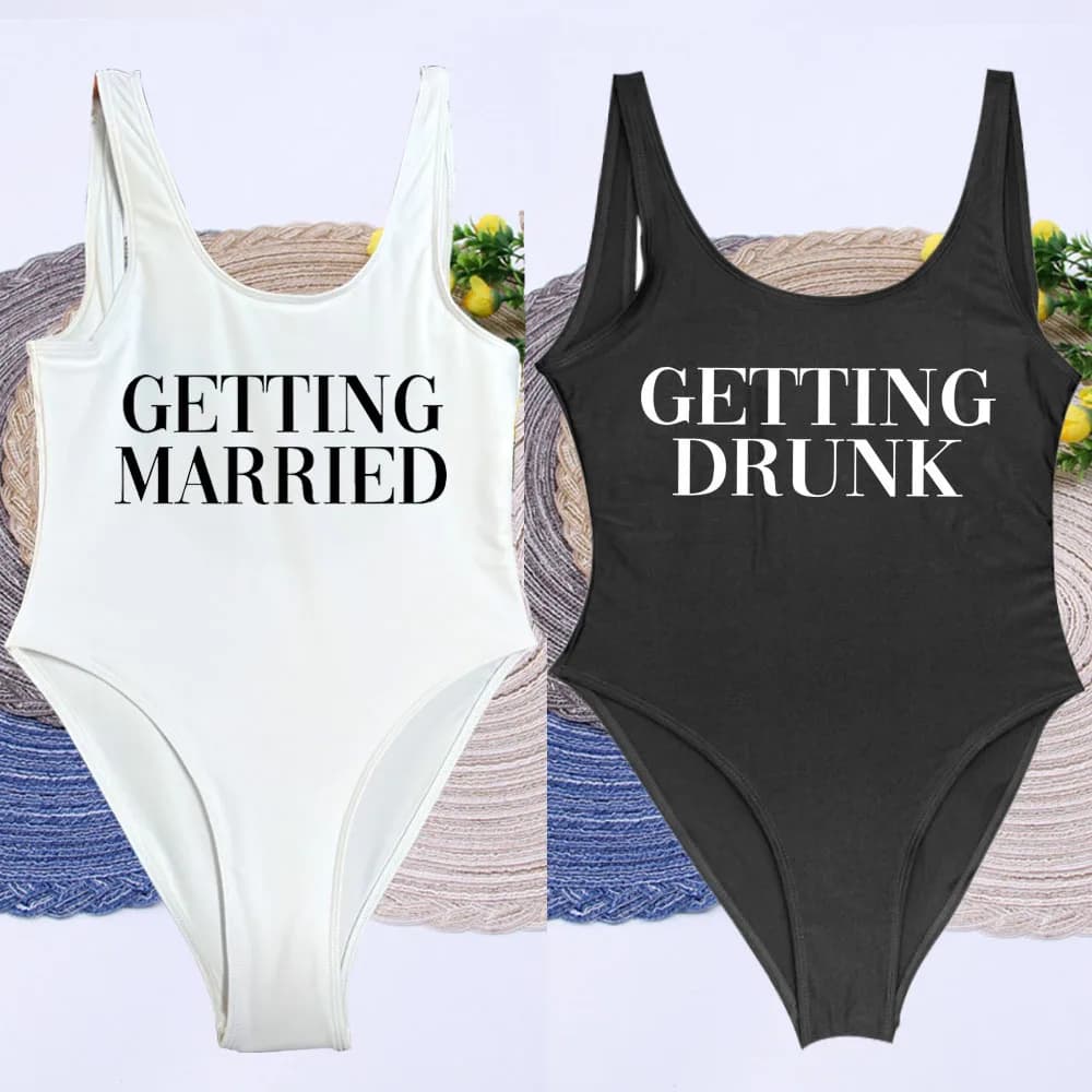 Sposarsi sposati Costumi da bagno bianchi da sposa Donna Costumi da bagno interi da sposa Team Damigella d'onore EVJF Bachelorette addio al nubilato Costumi da bagno