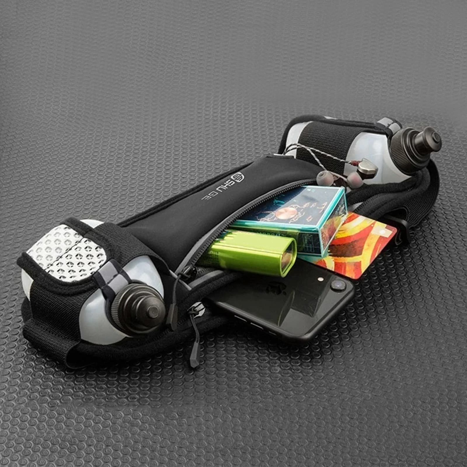 Running Waist Bag with Bottles, Life Bag with Adjustable Strap, Cycling Bag for Running, Hiking, Walking, Cycling