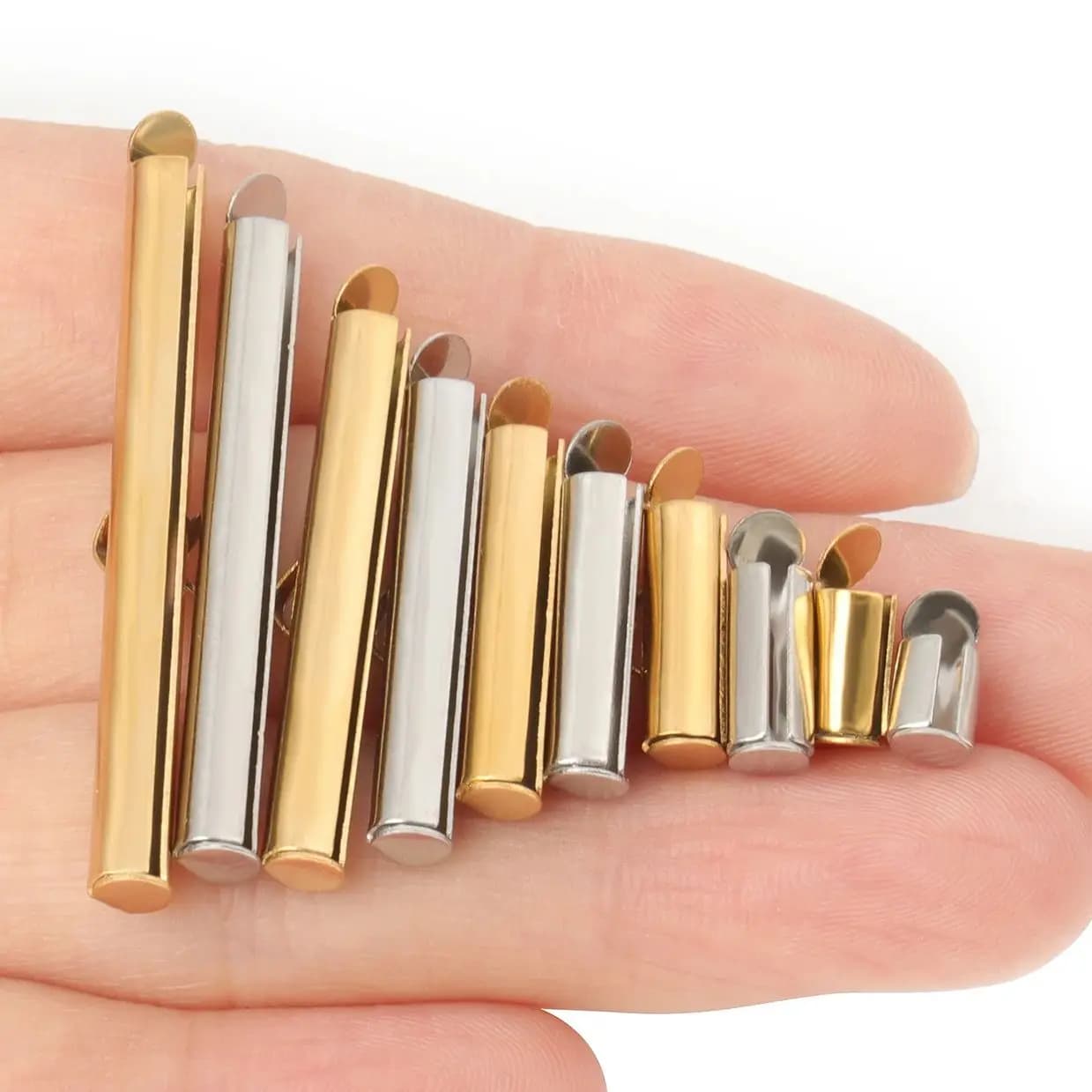 Acciaio inossidabile Color oro Crimp End Beads Slide End Clasp con fibbie a catena tubi connettori Charms che fanno gioielli fai da te 10 pezzi