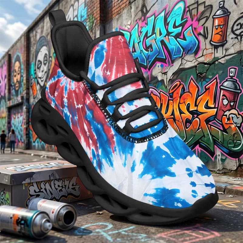 Women's and Men's Artistic Burst Spiral Patriotic Lightweight Sneakers Wide-fit fashion loafers Plus-size breathable walking sho
