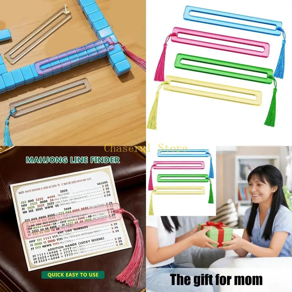 E7CE 4 pz Acrilico Mahjong Piastrella Righello Guida Line Finder con Nappe per Gioco Famiglia