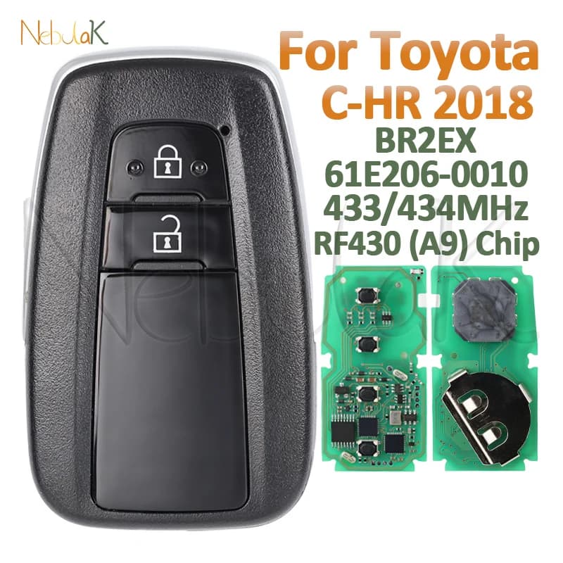 Chiave intelligente per auto BR2EX 61E206-0010 per Toyota C-HR 2018 433/434 mhz RF430 (A9) Chip 2 pulsanti Scheda telecomando automatico Fob con logo