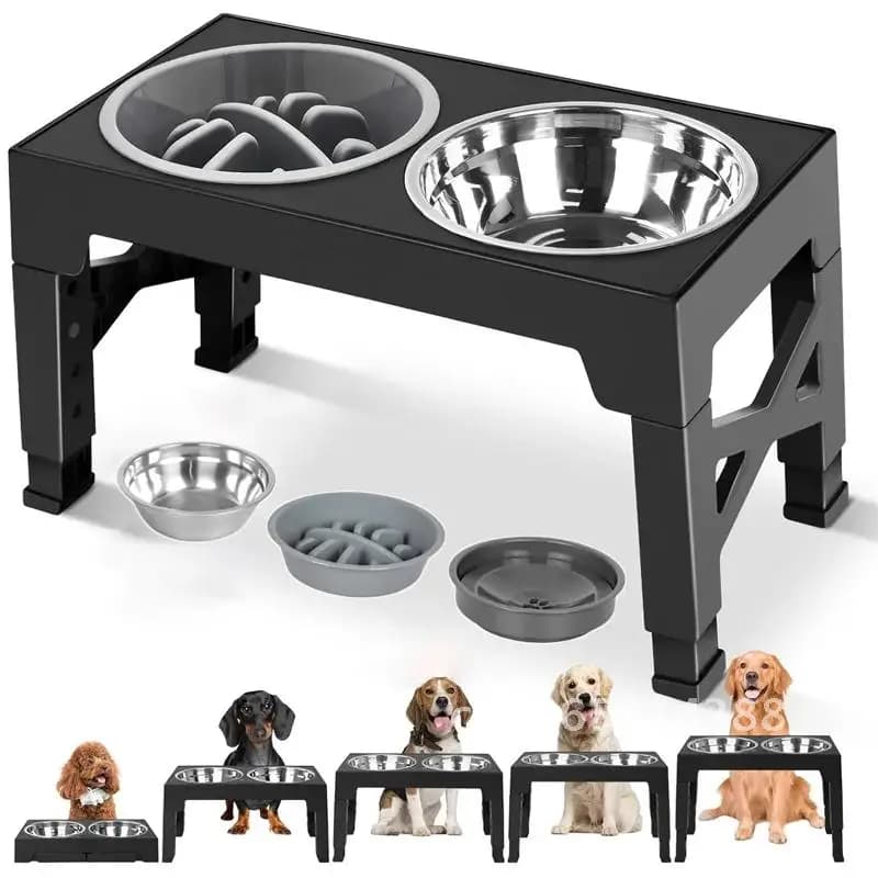 Alimentatore per cani rialzato Ciotole per cani Supporto rialzato regolabile Tavolo da pranzo in acciaio Accessori per alimenti Forniture per animali domestici in acciaio per cani Ciotole con