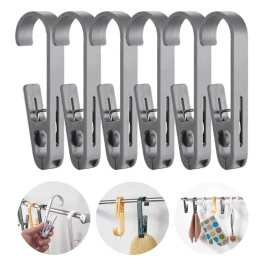 6Pcs Laundry Hooks with Clips Hanger Closet Organizer Clamps Hanging Socks Boot Bras Towels Shower Pegs for Bathroom Wardrobe K