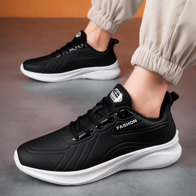 Scarpe da uomo con plateau alla moda Superficie in pelle ultra fibra Sport Suola spessa Allenamento Antiscivolo Corsa Scarpe casual ammortizzanti