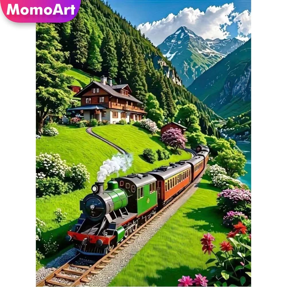Momoart Diamond Painting Paesaggio Ferroviario Fai da Te Nuovo Arrivo Mosaico Diamantato Montagna Ricamo a Punto Croce Regalo per Bambini