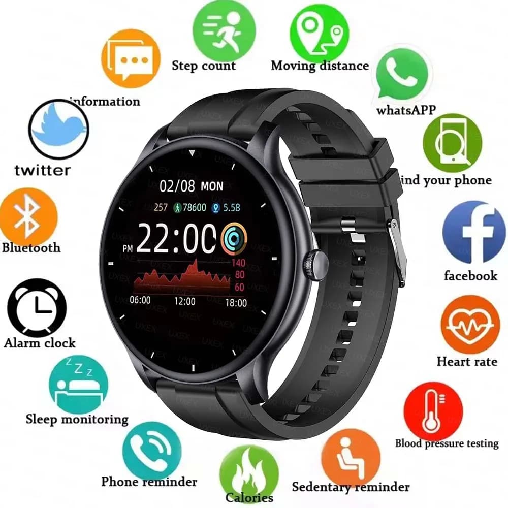 New Smartwatch Plus for Women and Men, Gift for You and Him, Sporty and Fitness Watch with Cardiac Frequency Monitoring, Waterproof, Compatible with Android and iOS