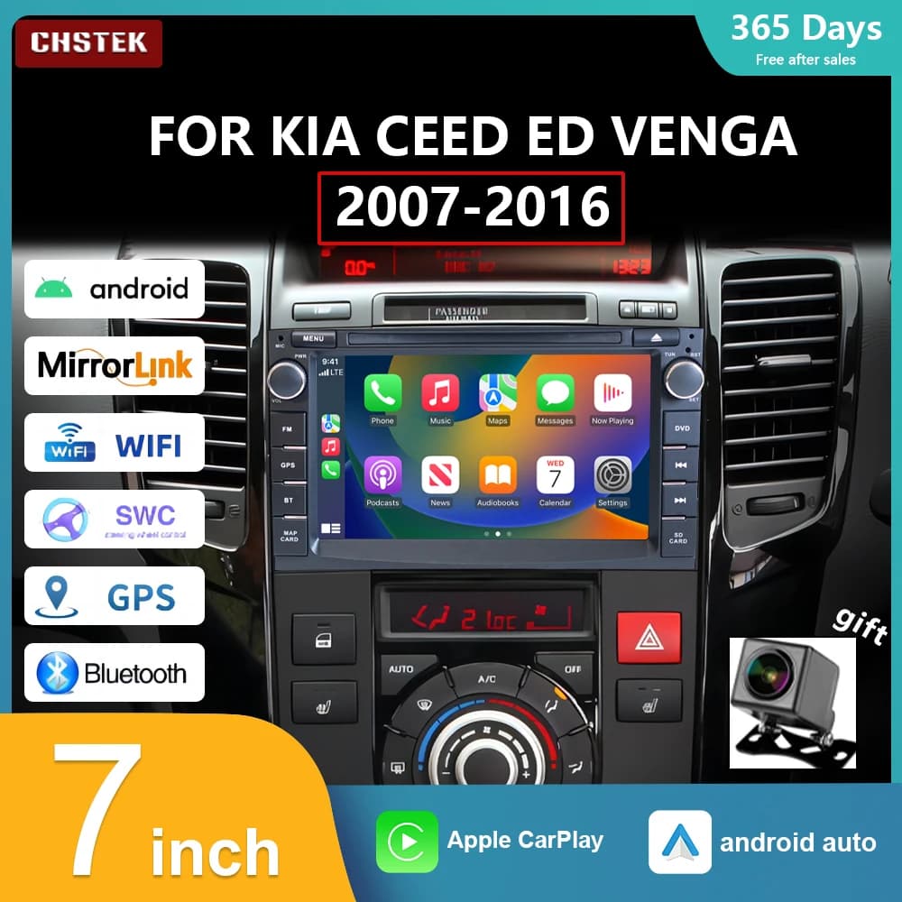 CHSTEK Carplay Autoradio Android 13 per Kia Ceed ED Venga 2007-2016 Qualcomm 12 + 256G Lettore di Navigazione Multimediale WIFI Bluetooth