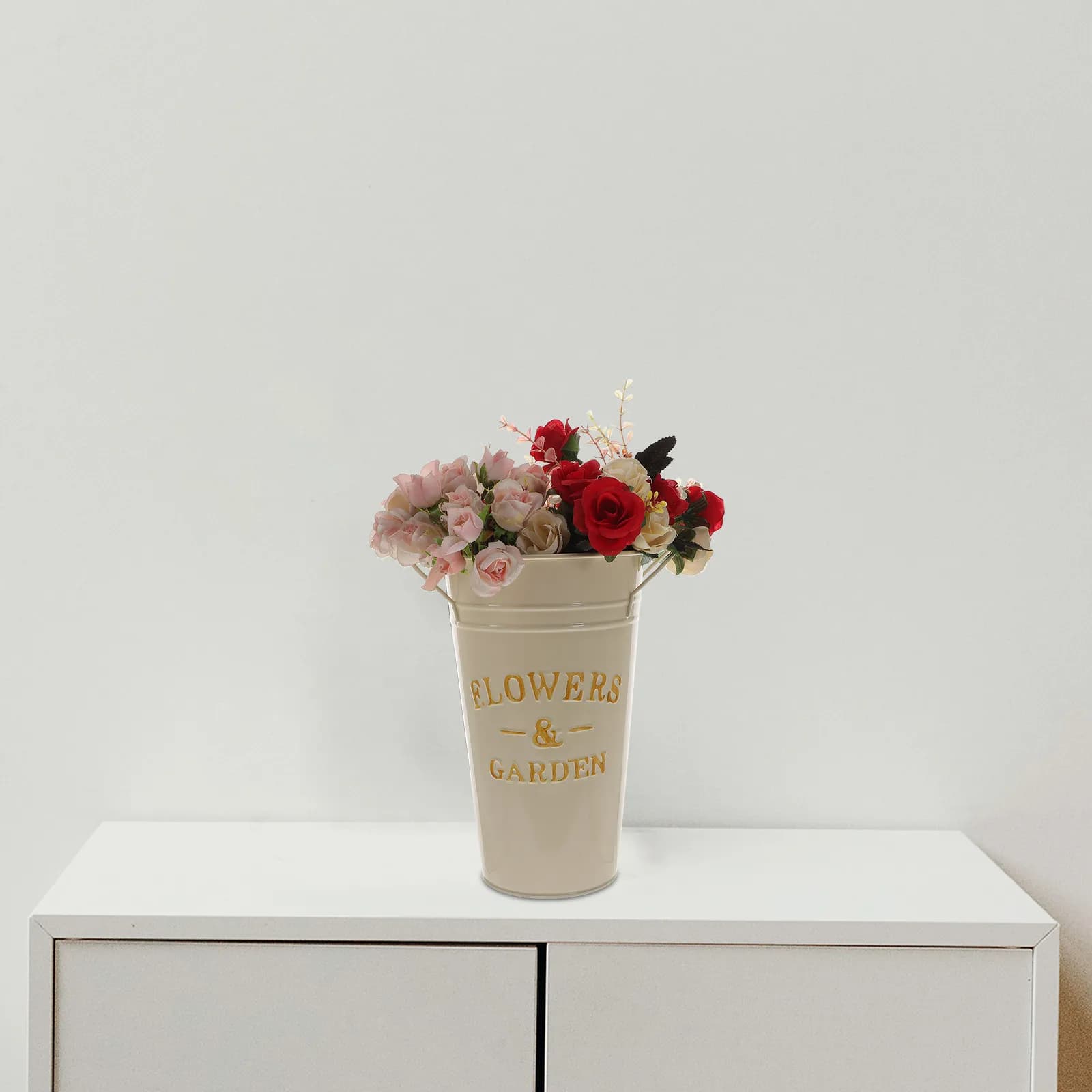 Secchio per Fiori in Ferro, Design Robusto, Vaso Multiuso per Fiori Freschi ed Essiccati, Secchio per Piante in Ferro per Giardino, Casa, Ufficio
