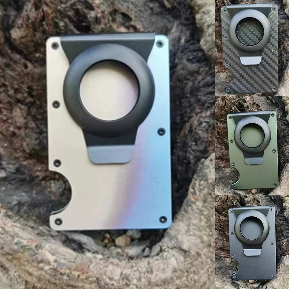 Portacarte in Lega di Alluminio con Protezione RFID, Portafoglio Ultra-Sottile con Tracker, Clip per Air Tag